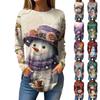 Tee Shirts For Women Casual Round Neck Long Sleeve Shirts Christmas Printing Top Pullover