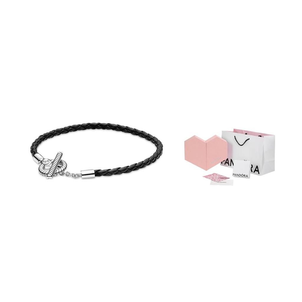 Pandora Moments T-Bar Woven 925 Silver Leather Bracelet Unisex bracelet 591675C01