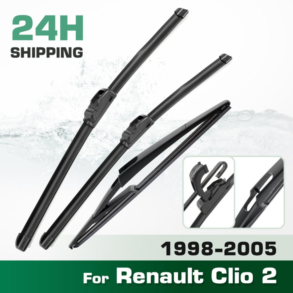For Renault Clio 2 1998-2005 1999 2000 2001 2002 Wiper Front&Rear Wiper Blades Windshield Windscreen Window Brushes 21"+21"+12