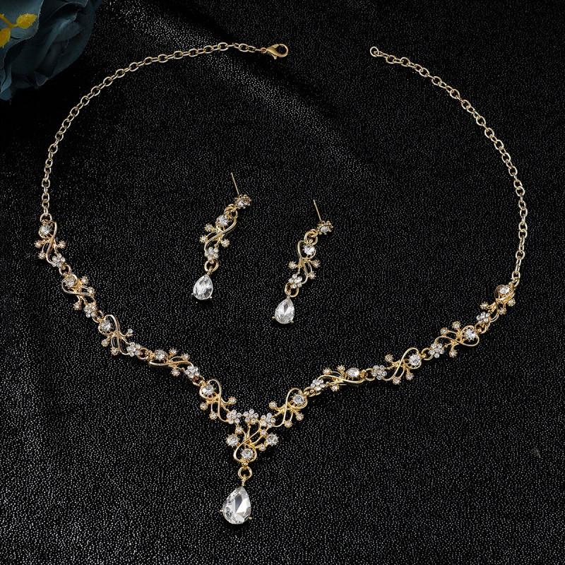 Elegant Water Drop Pendant Necklace Earring Set Women Minimalist Royal Style Jewelry With Alloy Chain Gold Or White