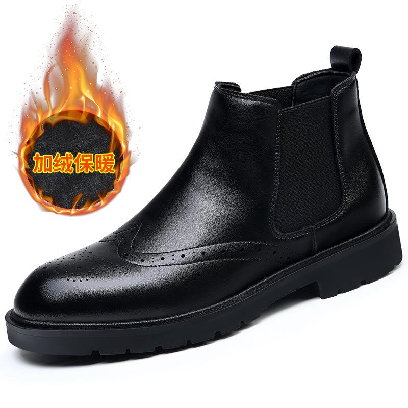 Модные британские винтажные мужские ботинки из коровьей кожи с высоким берцем, хлопковые деловые повседневные ботинки на платформе, мужские осенне-зимние туфли-броги для мужчин