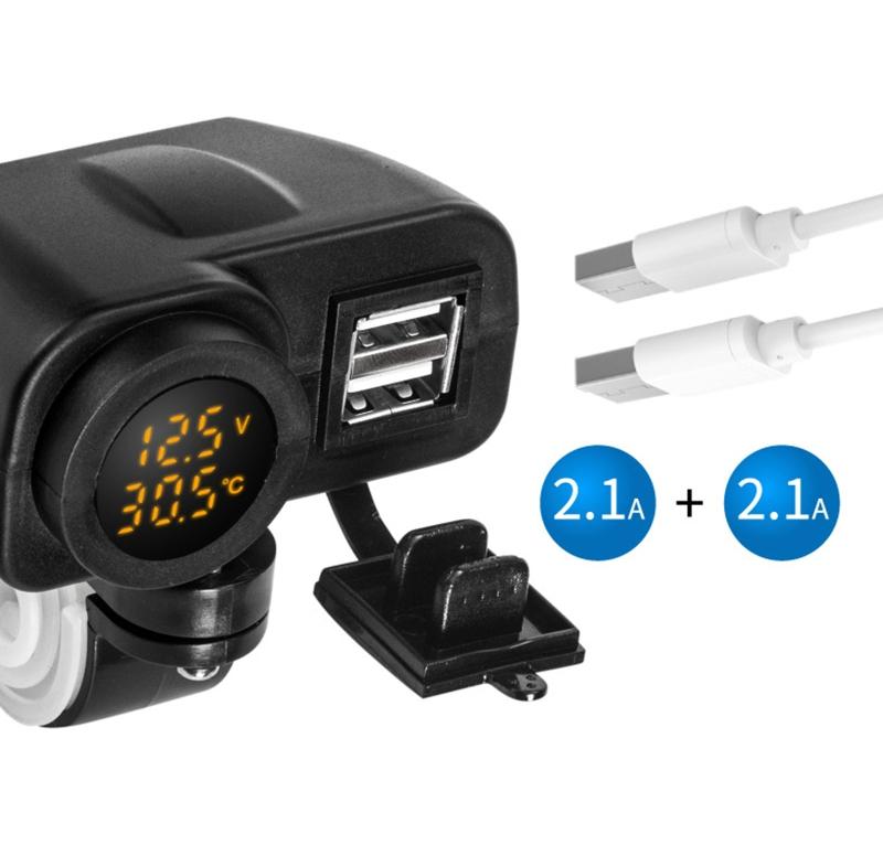 Быстрая зарядка 18 Вт Автомобильное двойное USB-зарядное устройство QC3.0 Водонепроницаемое с вольтметром термометром для 12 В/24 В Мотоцикл Квадроцикл Лодка Морской