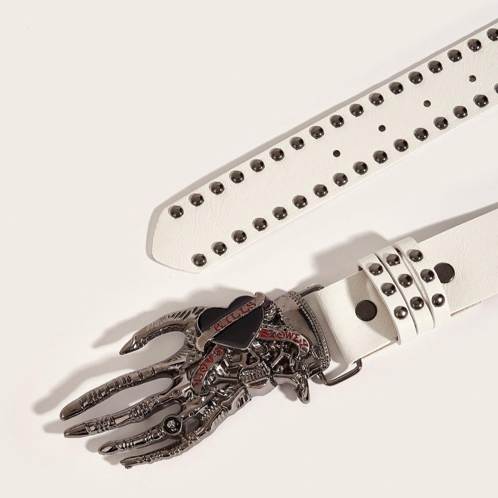 American Punk Skull Rivet Belt Jeans Decor PU Leather Waistbands Fashion Love Hand Palm Belt Youth