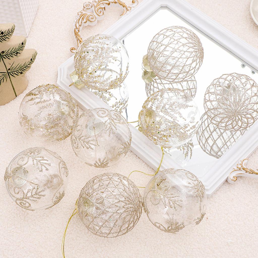9pcs Christmas Ornament Transparent Painted Christmas Ball Gift Box Multi-Design Festive Holiday Christmas Tree Decorating