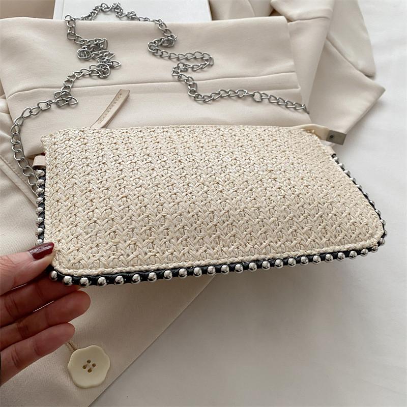 Small Grass Weaving Shoulder Bag With Zipper For Daily Casual Fashion