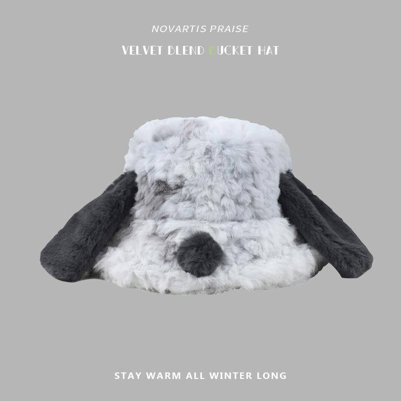 Осень и Зима Милая Плюшевая Утепленная Теплая Шапка-Ведро с Большим Обхватом Головы и Универсальная, Подчеркивающая Маленькое Лицо