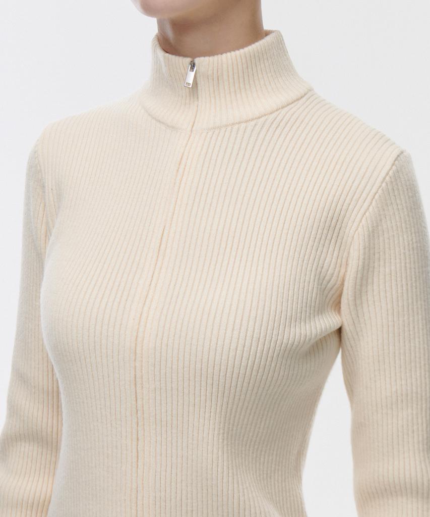 MUSINSA STANDARD WOMAN Ribbed Slim Knit Zip-Up [Cream]