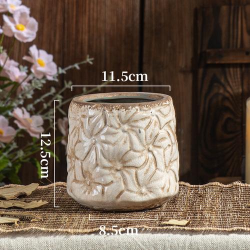 Vase Vintage Ceramic Home Balcony Outdoor Courtyard Desktop Decoration AmericanCreative Style Relief Light Luxury High-End Sense
