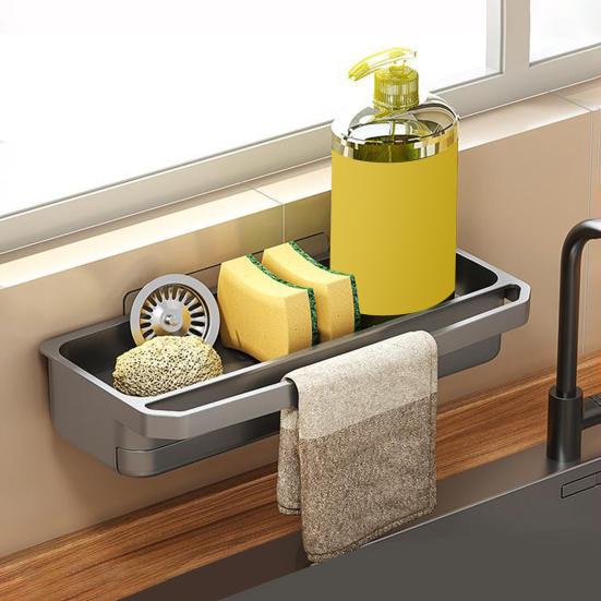 Сливная полка для раковины с подвесным стержнем, держателем для палочек для еды, устойчивая к ржавчине, простая установка, кухонная столешница