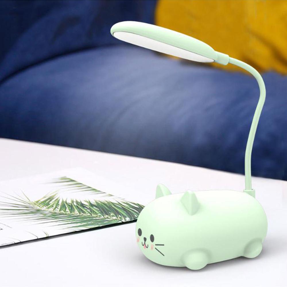 Перезаряжаемая через USB светодиодная настольная лампа для детей, милый кот, кавайные ночные огни, гибкая шея, уход за глазами, маленький настольный светильник с мультяшным рисунком