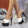 Summer Fashion 15CM White High Heels Modern Slippers Women Platform Sandal Sexy Peep Toe Party Banquet Shoes Zapatos Mujer