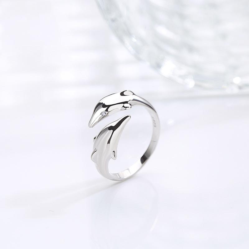 Genuine 925 Silver Smooth Surface Cute Animal Dolphin Adjustable Ring Fine Jewelry For Women Party Bijoux Gift