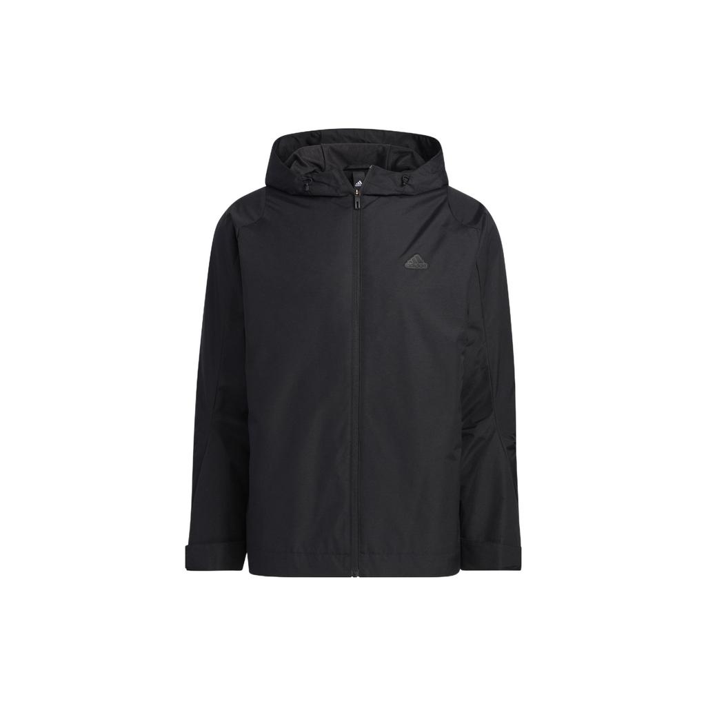 Adidas Solid Color Logo Zip Hoodie Jacket Men Outerwear Black HY5831