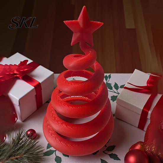 Легкие полые настольные фигурки 3D-печатная спирально-скрученная фигурка рождественской елки со звездой наверху, Миниатюрное украшение для зимней атмосферы