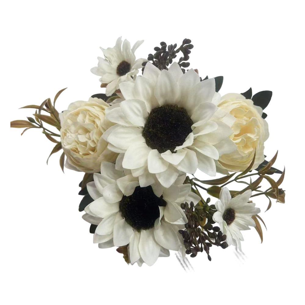 Multicolor Sunflower Artificial Flower Green Leaves DIY Faux Daisy Peony Flower Photo Props Accessories Simulation Sunflower