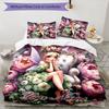 3PC Custom Name Fairy Flower Garden Bedding Set Printed Bedding Set Duvet Cover Closure Includes 1 Duvet Cover & 2 Pillowcases for All Seasons Bedroom
