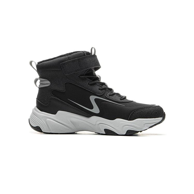 Li Ning Kids Fashion Non-Slip Shock Absorbing Warm High-Top Casual Shoes Kids Sneaker Black Gravel-Gray YKCU186-33