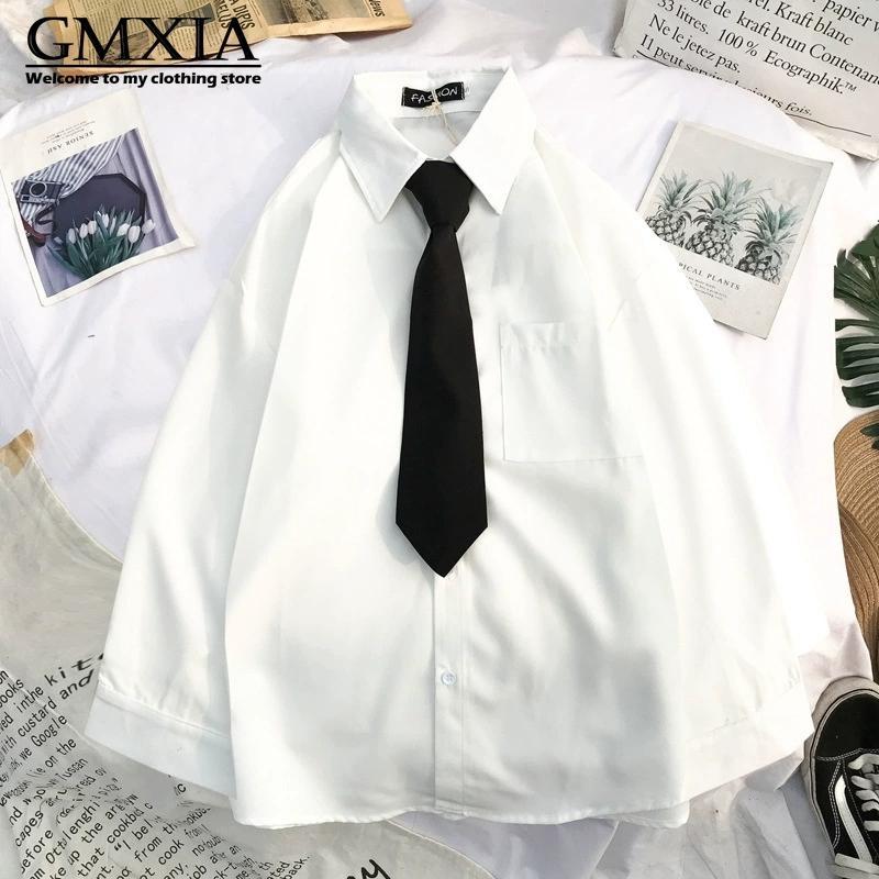 GMXIA Женская мода Повседневный досуг Однотонный принт Длинный рукав Воротник ПОЛО Блузки и рубашки