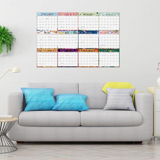 Большой настенный календарь 2025 года, двухсторонний, стираемый влажным и сухим способом, ежегодный планировщик, ламинированное расписание с маркером, клей для домашнего офиса, класса