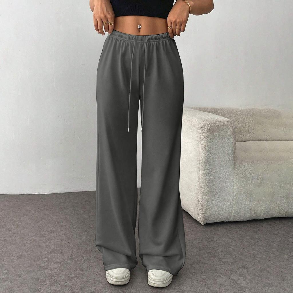 Женские модные свободные однотонные повседневные спортивные брюки с завязками на талии, повседневные широкие брюки