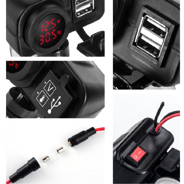Двойной USB Цифровой датчик температуры воды вольтметр + термометр Зарядное устройство для телефона для мотоцикла