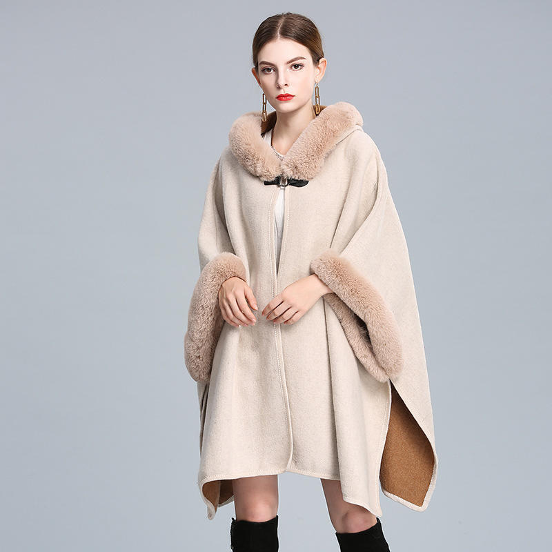 Autumn Winter Hooded Shawl Cape Imitation Wool Woolen Loose Ponchos Capes Cloak