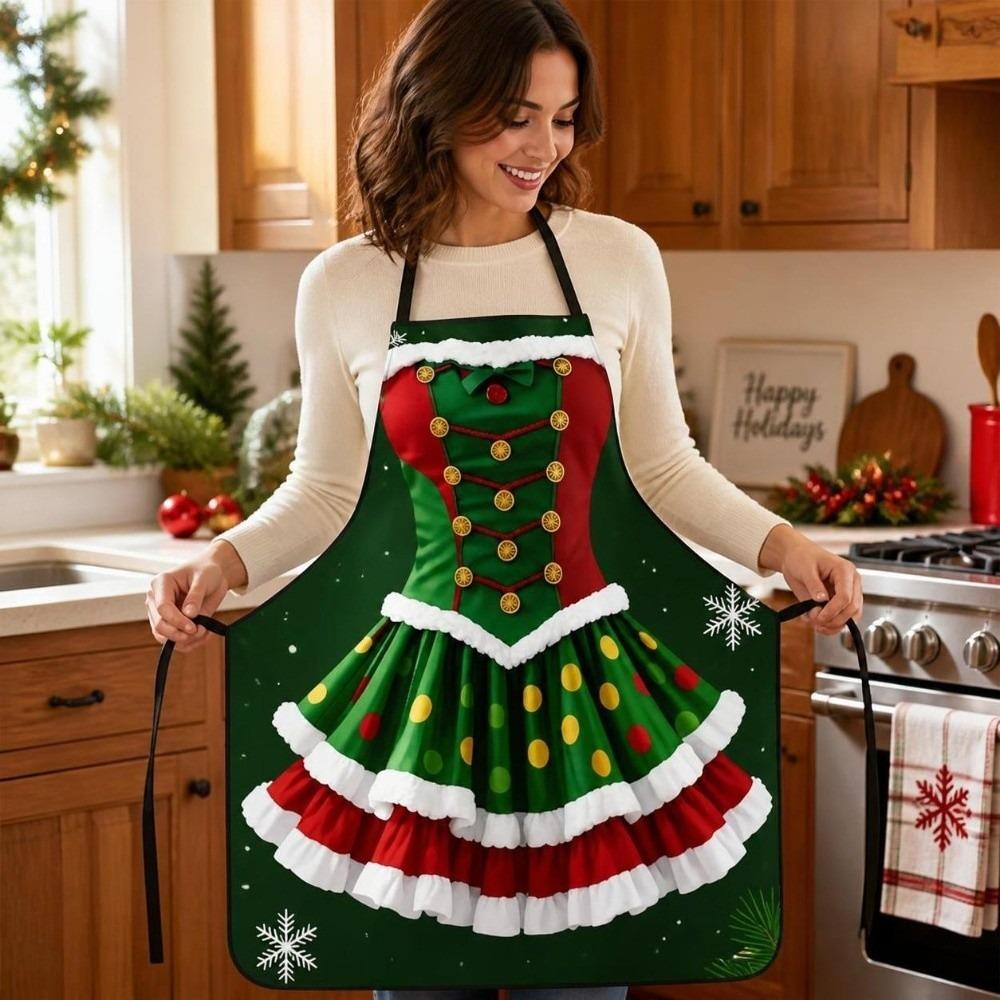 Stain-Resistant Xmas Kitchen Apron Cross Strap Santa Cooking Apron Durable Christmas Apron Unisex