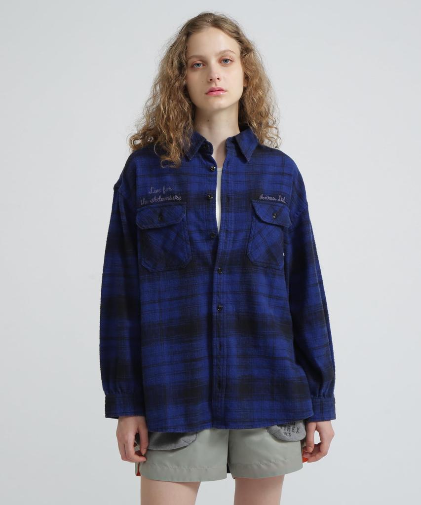 AVIREX EMBROIDERY CHECK SHIRT navy