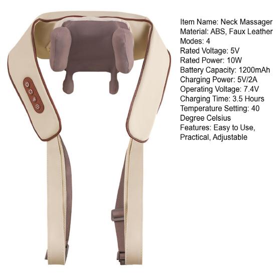Беспроводной массажер для шеи и плеч с таймером, несколькими режимами, регулируемым эргономичным дизайном, нагревательным массажным устройством