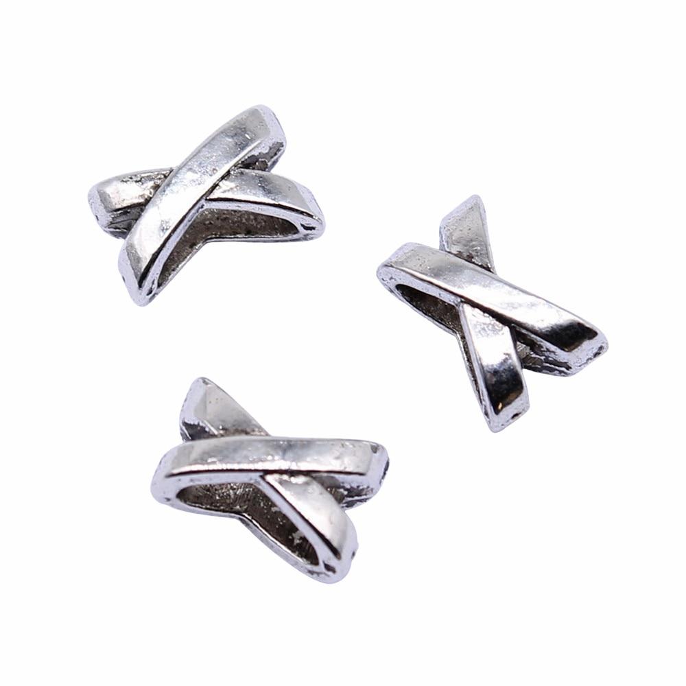 10pcs X Shape Big Hole Beads Beads Antique Silver Color Zinc Alloy 7X10mm