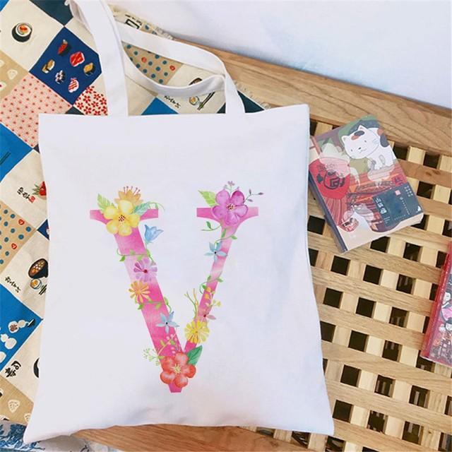 Женская холщовая сумка-шоппер Классический принт 26 букв английского алфавита Белая студенческая сумка-тоут Сумка-шоппер на плечо женская Сумка-тоут Харадзюку