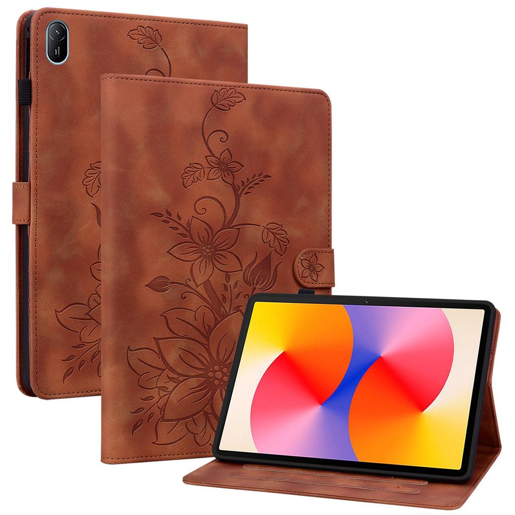 For Huawei MatePad SE 11 Case Lily Flower Imprint Leather Tablet Cover with Card Slots