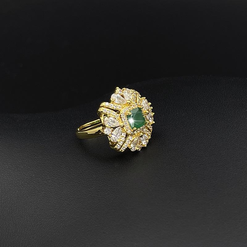 Jewelry Set, Copper-Plated Gold-Inlaid Zircon Jewelry Three-Piece Set, Necklace, Earrings, Ring Set.