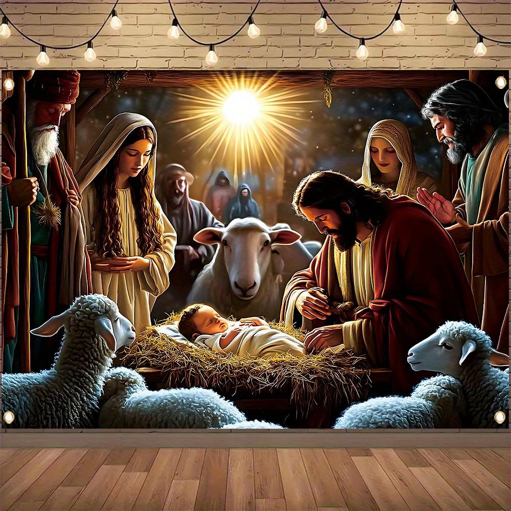 A 1-piece Christmas manger scene banner - made of polyester material suitable for hanging as a wall decorationzyc
