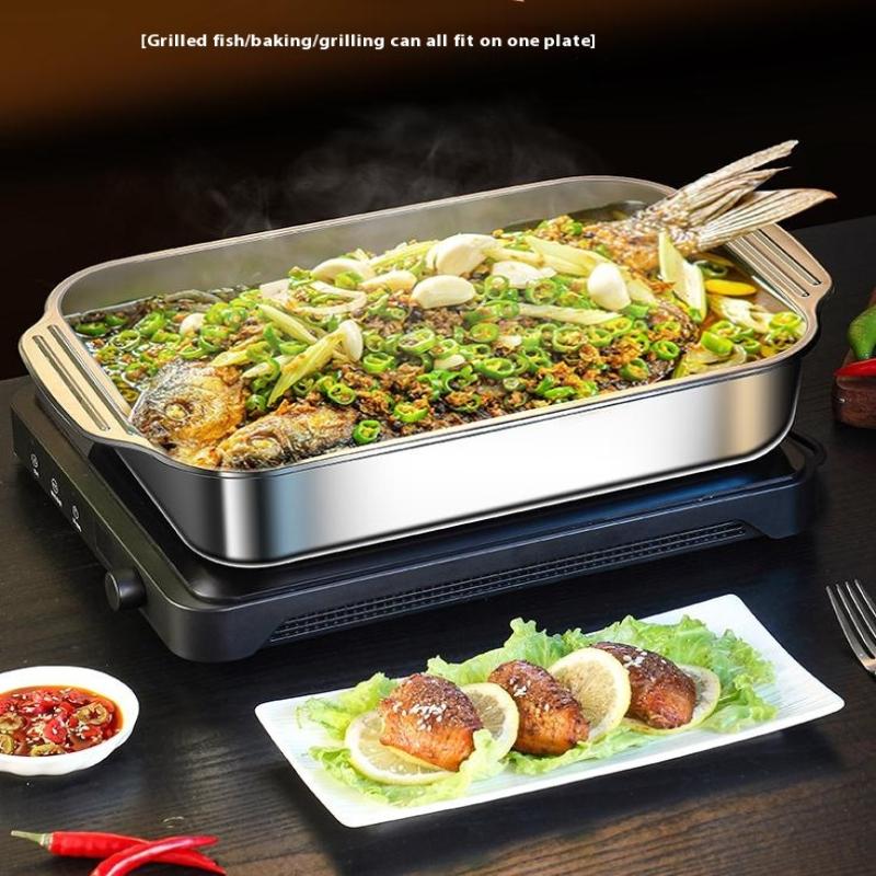 Прямоугольный глубокий поднос из нержавеющей стали с ручкой, нержавеющий многоцелевой поднос для хранения продуктов для использования на кухне, инструменты