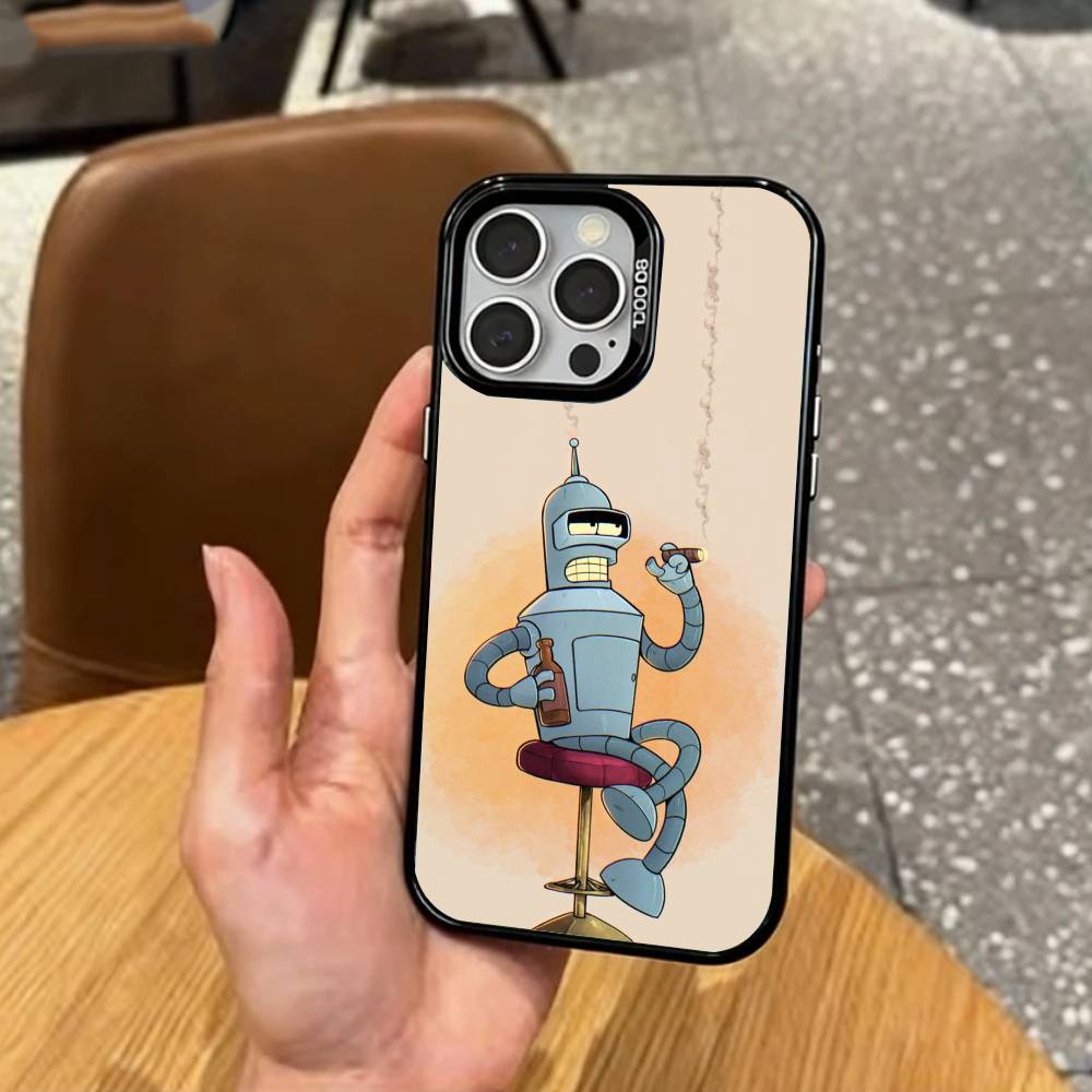 F-Funny B-Bender F-Futurama Phone Case For iPhone17,16,15,14,13,12,11 Plus,Pro Max Colored Silver Plated Inside Cover