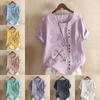Women's Fashion Round Neck Short Sleeve T-shirt Casual Cotton Linen Graphic Shirt Hook Prined Summer Blouse Tops Plus Size