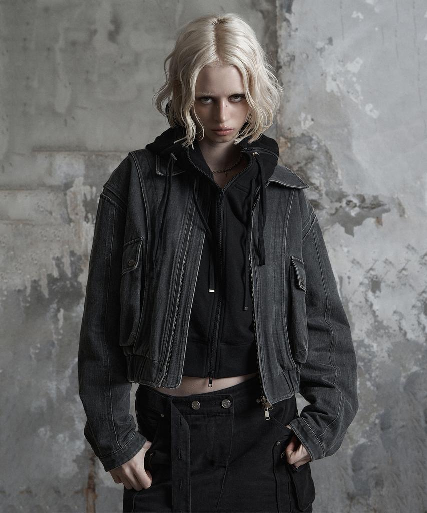 Znuz Stone Coated Crop Jumper - Charcoal