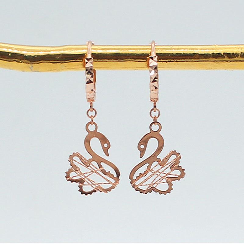 Pure Purple Gold Hollow Swan Earrings Women'S Simple And Exquisite Temperament Rose Gold Plated Earrings
