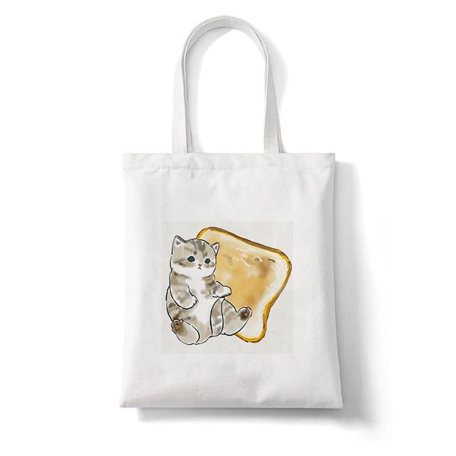 Harajuku Kawaii Cat Cartoon Canvas Bag Shopper Bag Letter Print Large Capacity Houlder Bags Shopping Bag Casual Fashion Tote Bag