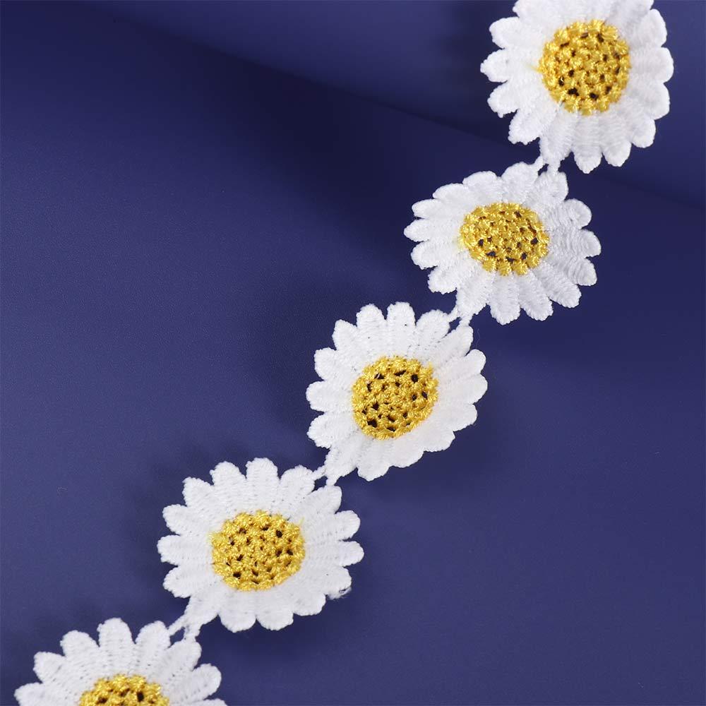 Embroidered Small Yellow Flower Headwear Decor Ribbon DIY Craft Daisy Lace Trim Sewing Supplies