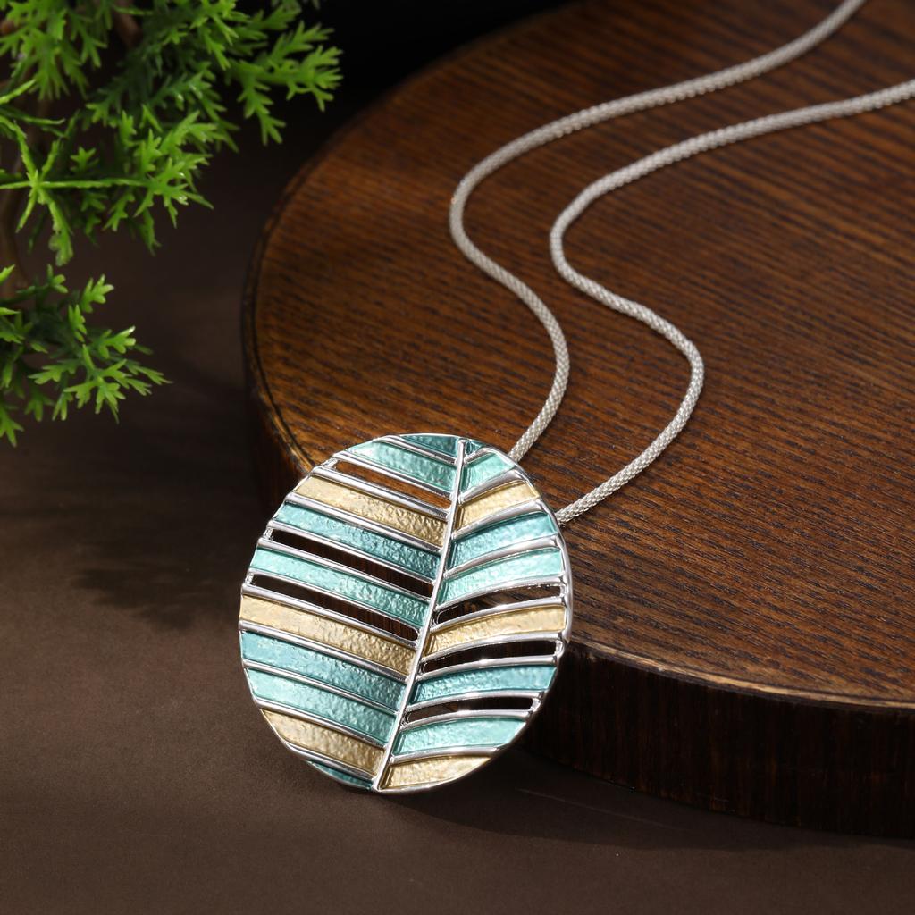 Новый эмалевый цвет полый круглый геометрический лист длинная подвеска женская личность круглый лист длинное ожерелье