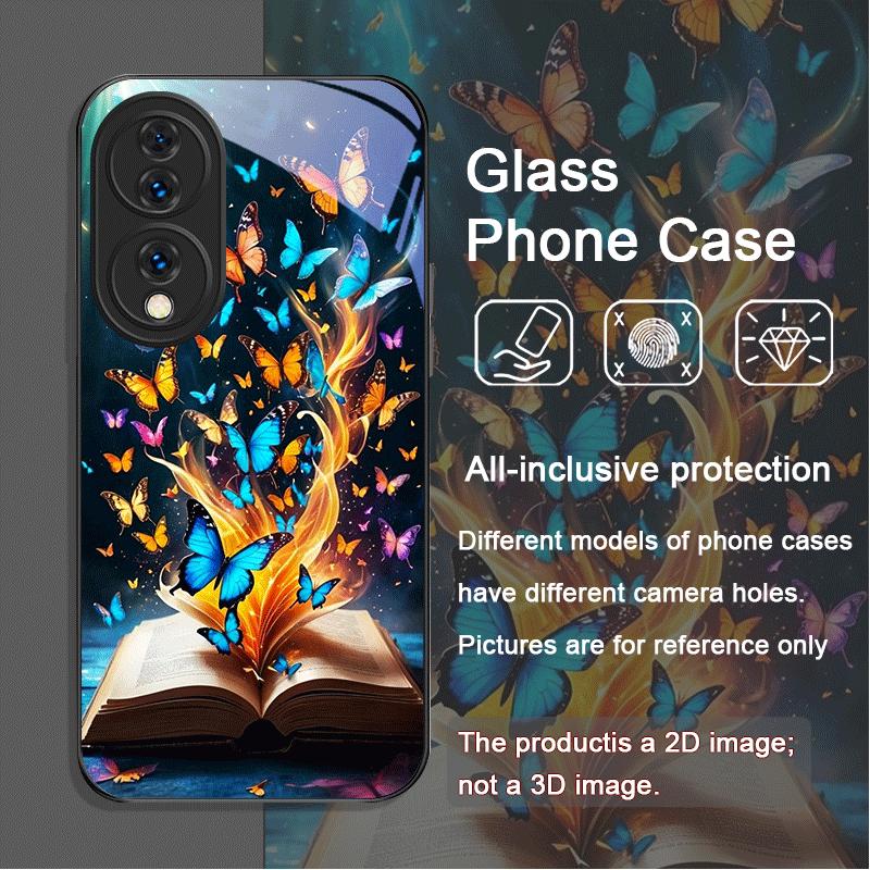 Красивая чехол-книжка из закаленного стекла с принтом «Лесная бабочка» для Huawei Honor 200 Lite 100 Pro 90 GT Magic 7 6 X8 X9
