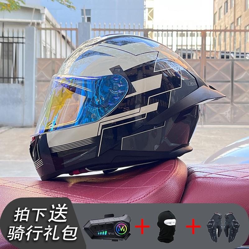 ECE/GB Certified Full Face Motorcycle Helmet With Bluetooth Intercom Men Women Use Large Rear Wing Stylish Design