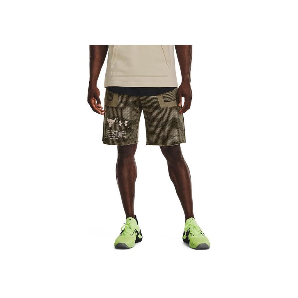 Under Armour Project Rock Logo Print Camouflage Casual Sports Shorts Men Shorts Military-Green 1370461-361
