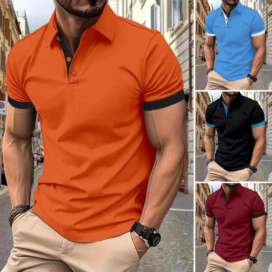 Men Tops Lapel Short Sleeve Casual Loose Fit Regular Style Tops