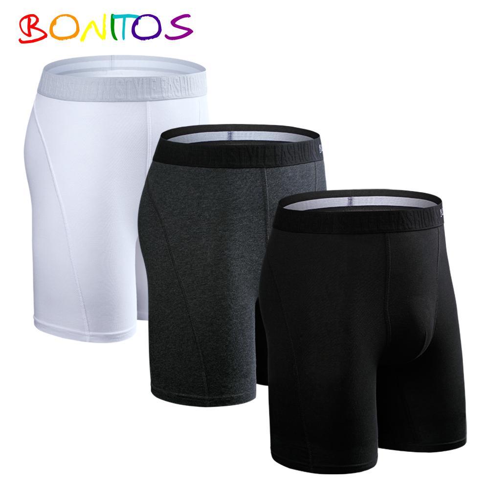 BONITOS 3шт длинные однотонные мужские трусы хлопковые боксеры удобное нижнее белье для мужчин