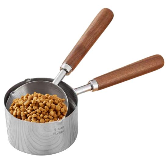 2 шт. мерная ложка с деревянной ручкой, совок для корма для домашних животных, 125 мл/250 мл, мерные чашки из нержавеющей стали, столовая ложка, мерная ложка для приготовления кофе, мерная ложка