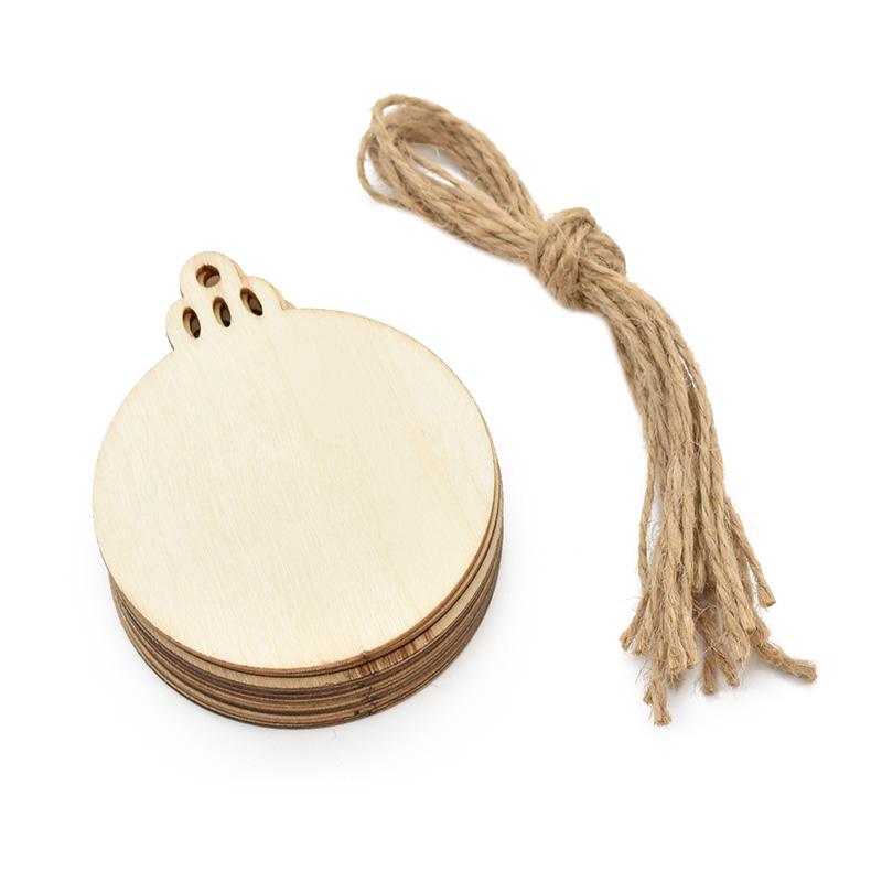 10Pcs Christmas Wooden Round Baubles Tags Christmas Tree Hanging Balls Decoration Kids DIY Craft Ornaments Navidad New Year 2024