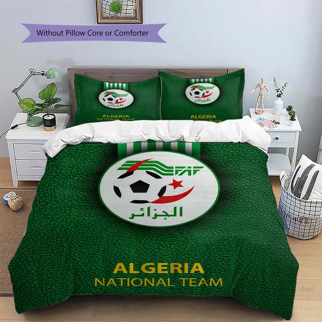 Algeria National Football Team Pattern Bedding Quilt Set Home Decoration Gift (1 * duvet cover + 2 * pillowcase without core)